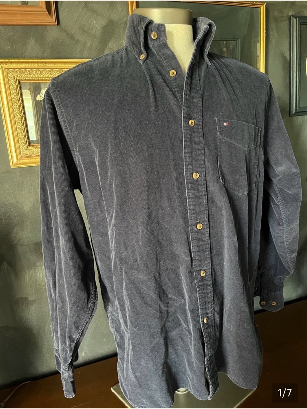 Tommy Hilfiger Navy Blue Button-Down Corduroy Shirt